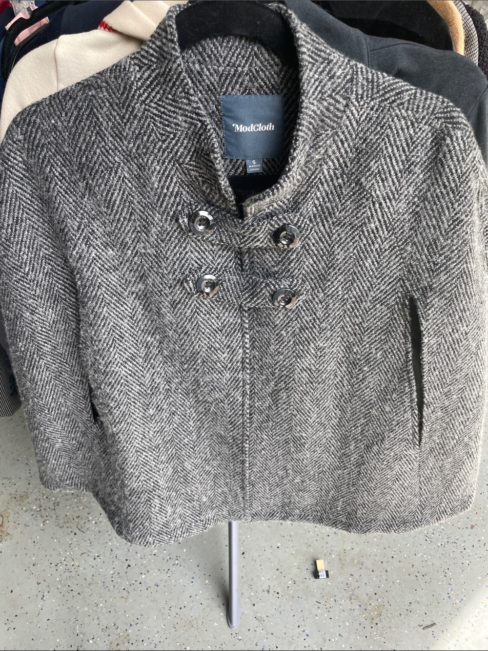 ModCloth Gray & Black Herringbone Peacoat